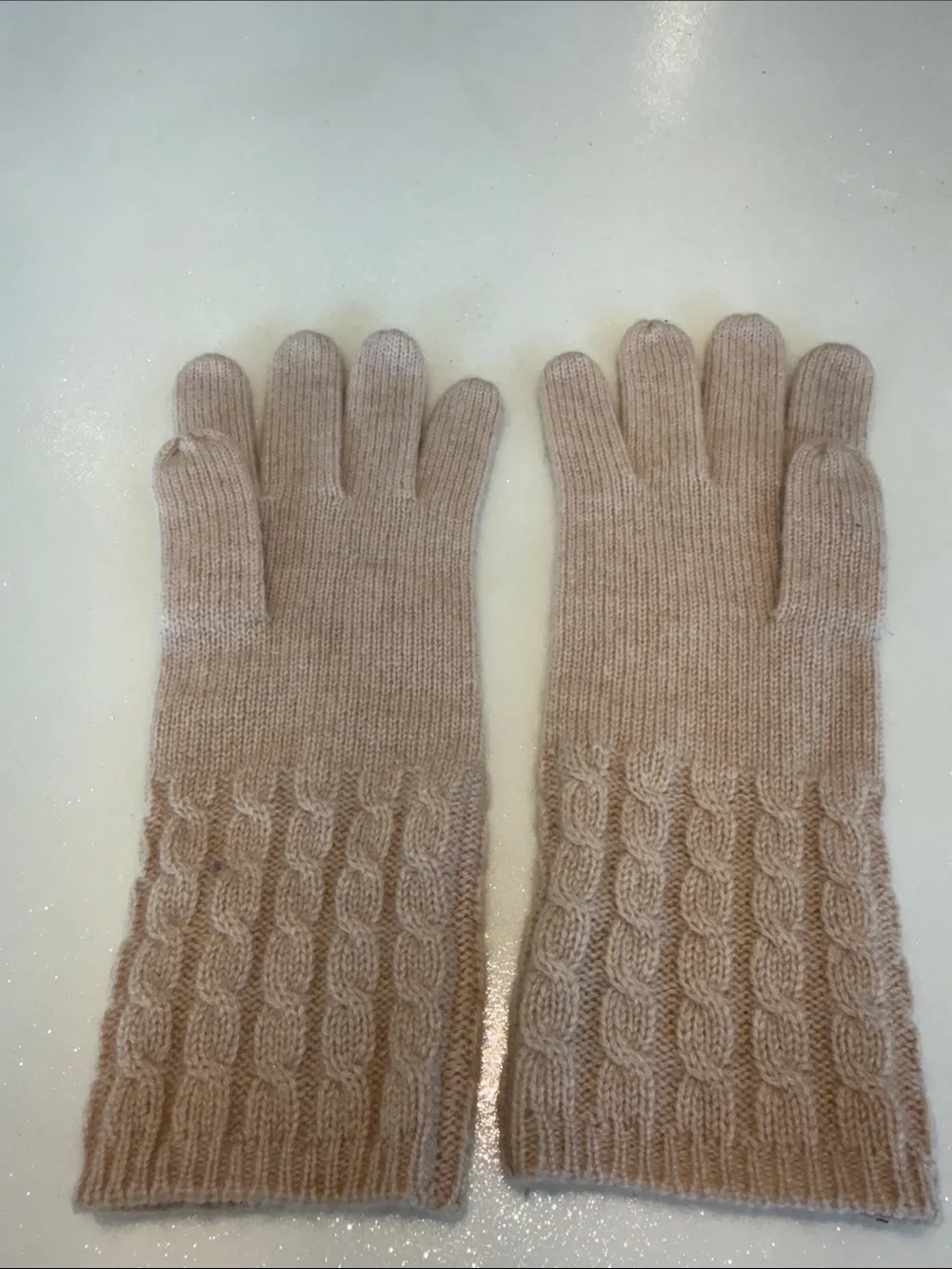 Cashmere Soft Cable-Knit Long Gloves in Light Beige